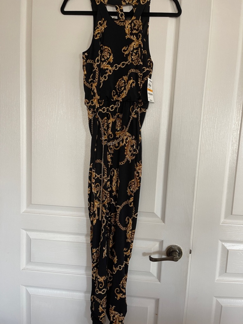 NWT $99 jumpsuit Black & Gold Chain-Print - Picture 2 of 6